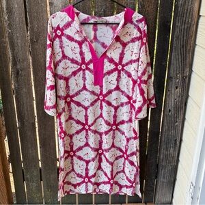 Samantha Sung 100% Silk V-Neck Tunic Dress “Flaws” In Pink and Off White Sz 6